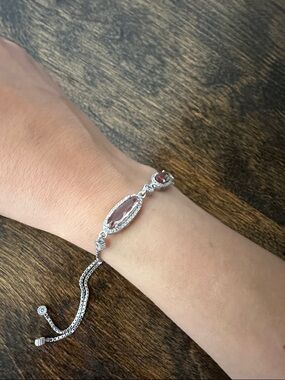 Silver Bracelet with Pink Gemstone Accent
